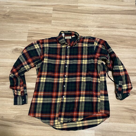 L.L. Bean Green, Red, and Yellow Plaid Flannel Shirt Men's L large - Made in US - Picture 1 of 5